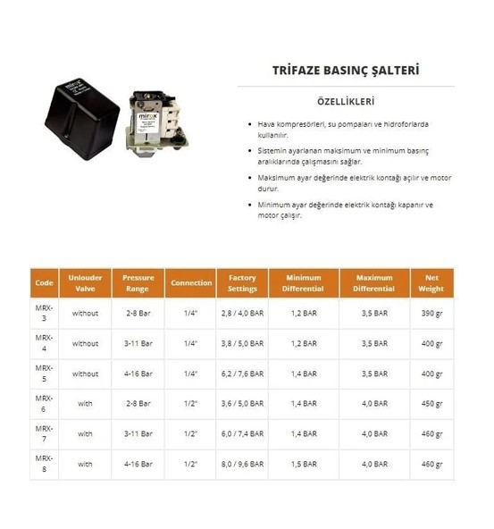 Mirox (4-16) Trifaze Basınç Şalteri 2 mirox